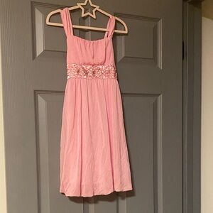 Pink Sleeveless Dress with Floral Waistband